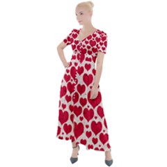 Hearts Valentine Pattern Seamless Button Up Short Sleeve Maxi Dress by Bedest