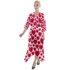 Hearts Valentine Pattern Seamless Quarter Sleeve Wrap Front Maxi Dress by Bedest