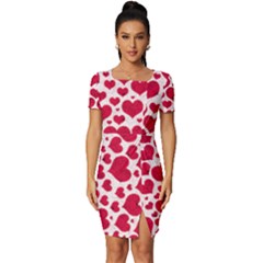 Hearts Valentine Pattern Seamless Fitted Knot Split End Bodycon Dress by Bedest