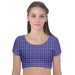 Blue Tartan Plaid 1 Velvet Short Sleeve Crop Top  by dressshop