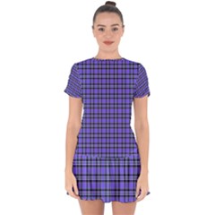 Blue Tartan Plaid 1 Drop Hem Mini Chiffon Dress by dressshop