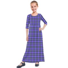 Blue Tartan Plaid 1 Kids  Quarter Sleeve Maxi Dress by dressshop