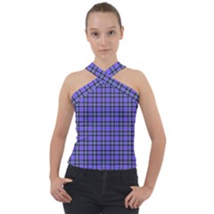 Blue Tartan Plaid 1 Cross Neck Velour Top by dressshop