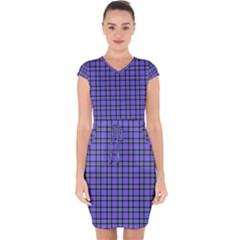 Blue Tartan Plaid 1 Capsleeve Drawstring Dress  by dressshop