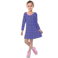 Blue Tartan Plaid 1 Kids  Long Sleeve Velvet Dress by dressshop