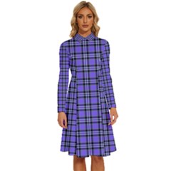 Blue Tartan Plaid 1 Long Sleeve Shirt Collar A-line Dress by dressshop