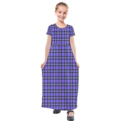 Blue Tartan Plaid 1 Kids  Short Sleeve Maxi Dress by dressshop