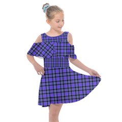 Blue Tartan Plaid 1 Kids  Shoulder Cutout Chiffon Dress by dressshop