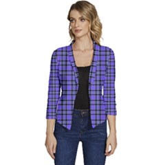 Blue Tartan Plaid 1 Women s Casual 3/4 Sleeve Spring Jacket by dressshop