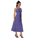 Blue Tartan Plaid 1 Sleeveless Cross Front Cocktail Midi Chiffon Dress View3