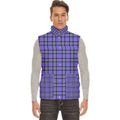 Blue Tartan Plaid 1 Men s High Neck Button Up Puffer Vest by dressshop