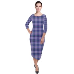 Purple Plaid Tartan 1 Quarter Sleeve Midi Velour Bodycon Dress by dressshop