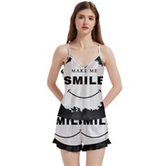 Black And White Simple Make Me Smile T Shirt 20250203 014057 0000 V-neck Satin Loungewear Set by Cowcow2005