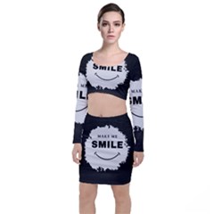 Black And White Simple Make Me Smile T Shirt 20250203 014057 0000 Long Sleeve Crop Top & Bodycon Skirt Set by Cowcow2005