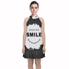 Black And White Simple Make Me Smile T Shirt 20250203 014057 0000 Velvet Halter Neckline Dress  by Cowcow2005