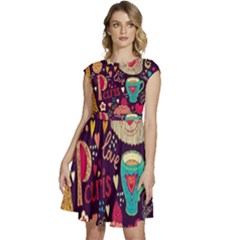 Collage Worx Black Collage Cupcake Eifel Tower Fireworks Paris Cap Sleeve High Waist Dress by Grandong