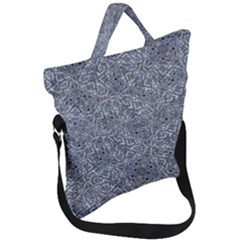 Blue Ornament Complex Mosaic Print Pattern Fold Over Handle Tote Bag by dflcprintsclothing