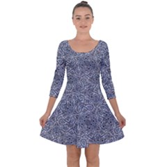 Blue Ornament Complex Mosaic Print Pattern Quarter Sleeve Skater Dress by dflcprintsclothing