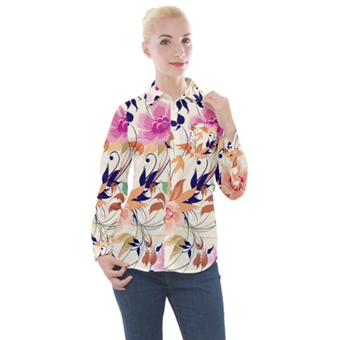 Abstract Floral Background Women s Long Sleeve Pocket Shirt by kyorashop23