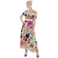 Abstract Floral Background Button Up Short Sleeve Maxi Dress by kyorashop23