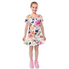 Abstract Floral Background Kids  Short Sleeve Velvet Dress by kyorashop23