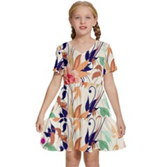 Abstract Floral Background Kids  Short Sleeve Tiered Mini Dress by kyorashop23