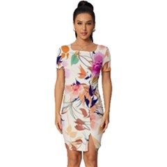 Abstract Floral Background Fitted Knot Split End Bodycon Dress by kyorashop23