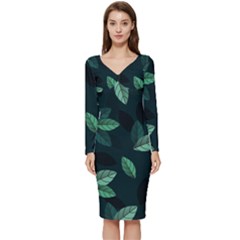 Foliage Long Sleeve V-neck Bodycon Dress  by HermanTelo