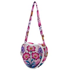 Fantasy Pink Flowers Stained Glass Heart Shoulder Bag by Grandong