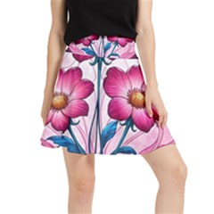 Fantasy Pink Flowers Stained Glass Waistband Skirt by Grandong