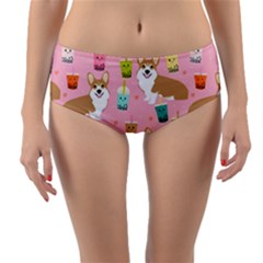 Corgi Bubble Boba Tea Pink Pattern Reversible Mid-waist Bikini Bottoms by Salmanaz77