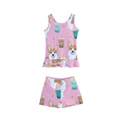 Corgi Bubble Boba Tea Pink Pattern Kids  Boyleg Swimsuit by Salmanaz77