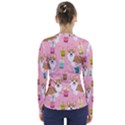 Corgi Bubble Boba Tea Pink Pattern V-Neck Long Sleeve Top View2