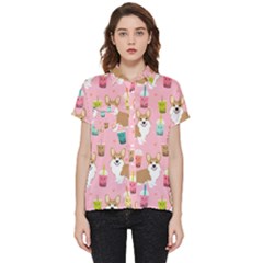 Corgi Bubble Boba Tea Pink Pattern Short Sleeve Pocket Shirt by Salmanaz77