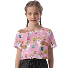 Corgi Bubble Boba Tea Pink Pattern Kids  Basic T-shirt by Salmanaz77