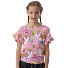 Corgi Bubble Boba Tea Pink Pattern Kids  Cut Out Flutter Sleeves by Salmanaz77