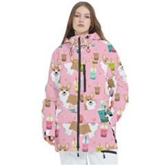 Corgi Bubble Boba Tea Pink Pattern Women s Multi Pockets Zip Ski And Snowboard Waterproof Breathable Jacket by Salmanaz77