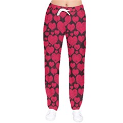 Valentines Day Hearts Pattern Love Red Women Velvet Drawstring Pants by Maspions