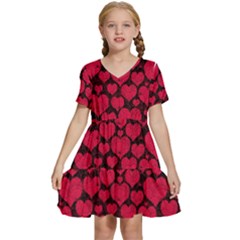 Valentines Day Hearts Pattern Love Red Kids  Short Sleeve Tiered Mini Dress by Maspions