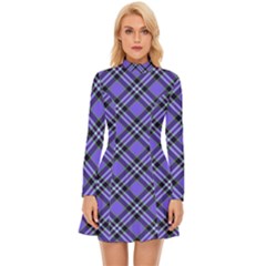 Blue Tartan Plaid 1 Diagonal Long Sleeve Velour Longline Dress by dressshop