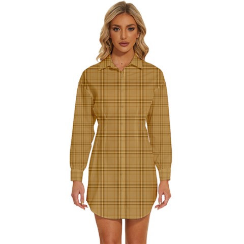 Autumn Fall Plaid Tartan 1 Womens Long Sleeve Shirt Dress by dressshop
