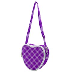 Purple Plaid Tartan 3 Diagonal (2) Heart Shoulder Bag by dressshop