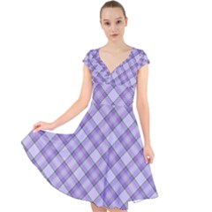 Purple Plaid Tartan 2 Diagonal Cap Sleeve Front Wrap Midi Dress by dressshop