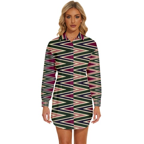 Pattern Zigzag Stripe Design Womens Long Sleeve Shirt Dress by Maspions