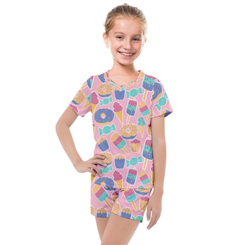 Ice Cream Donut Sweets Candie Kids  Mesh T-shirt And Shorts Set by Apenda