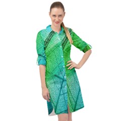 Texture Green Leaf Abstraction 3d Long Sleeve Mini Shirt Dress by Salmanaz77