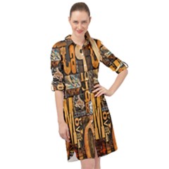 3d Letters Macro Wooden Letters Letters Textures Long Sleeve Mini Shirt Dress by Salmanaz77