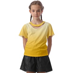 Cream Yellow To Amber Orange Linear Gradient Kids  Front Cut T-shirt by GradientsOmbre