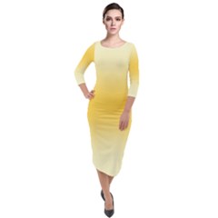 Cream Yellow To Amber Orange Bilinear Gradient Quarter Sleeve Midi Velour Bodycon Dress by GradientsOmbre