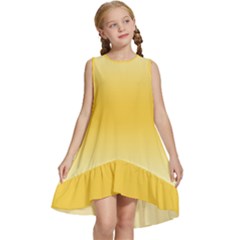 Cream Yellow To Amber Orange Bilinear Gradient Kids  Frill Swing Dress by GradientsOmbre